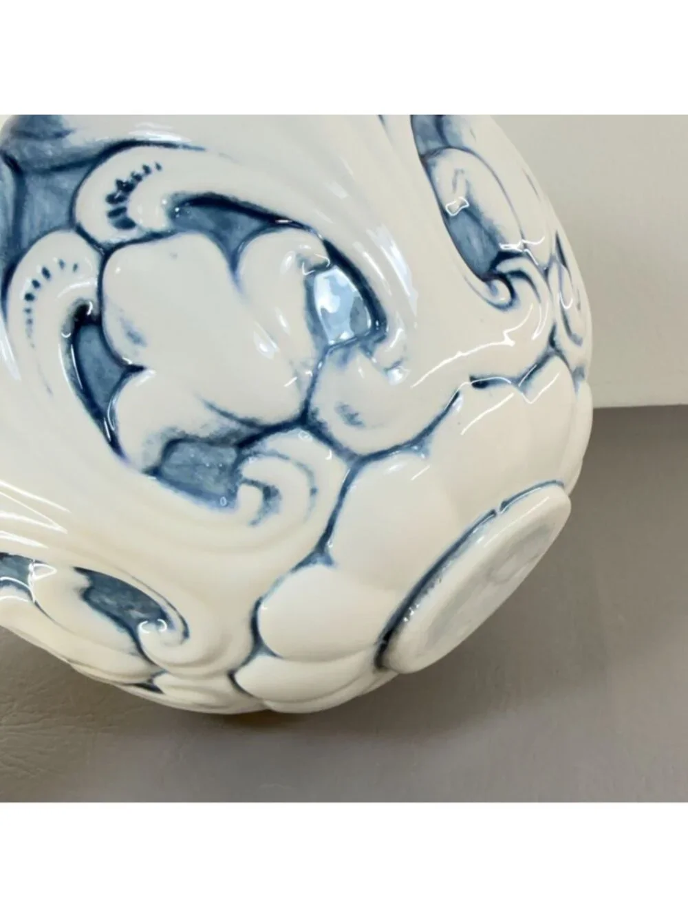 Italian Style Blue White Majolica Petal Cachepot Large Floral Centerpiece Bowl